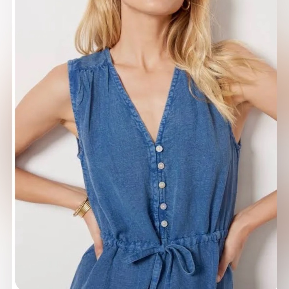 Faherty Ojai Linen Tencel Denim Midi Dress NWT Small Western Prairie Cottagecore - Picture 5 of 15